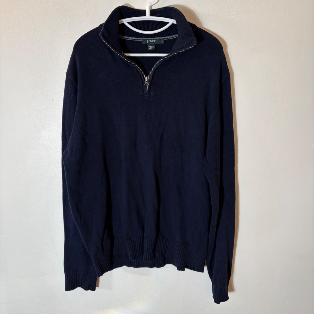 J. Crew‎ Navy Blue 100% Cotton 1/4 Zip Pullover Sweater Size Large